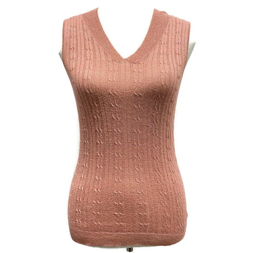 Chico's Coral w/Metallic Cable Knit Tank Top